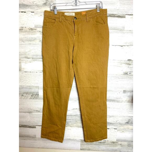 Pilcro Women’s 30 Mustard Linen Blend Straight Leg Casual Pants Zip Front - Picture 1 of 6